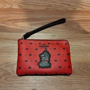 Disney x Coach Mickey Red Black Wristlet Wallet Bandanna Pattern